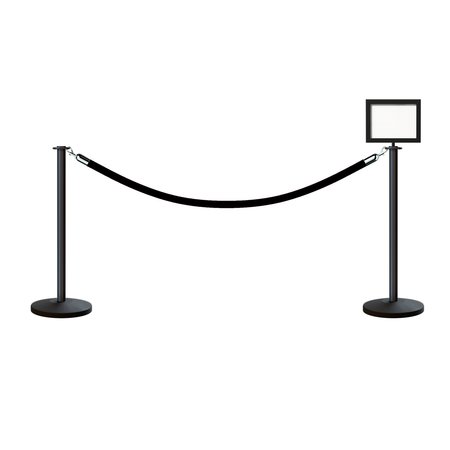 MONTOUR LINE Stanchion Post and Rope Kit Black, 2FlatTop 1Blk Rope 8.5x11H Sign C-Kit-1-BK-FL-1-Tapped-1-8511-H-1-ER-BK-PS